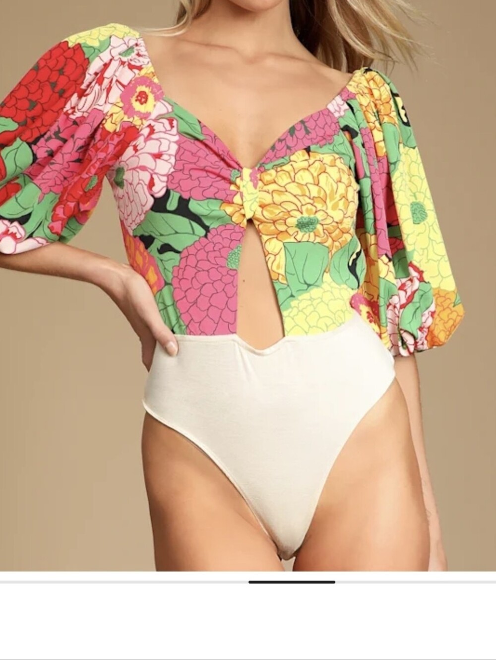 Floral Multi Color Print Puff Sleeve Bodysuit